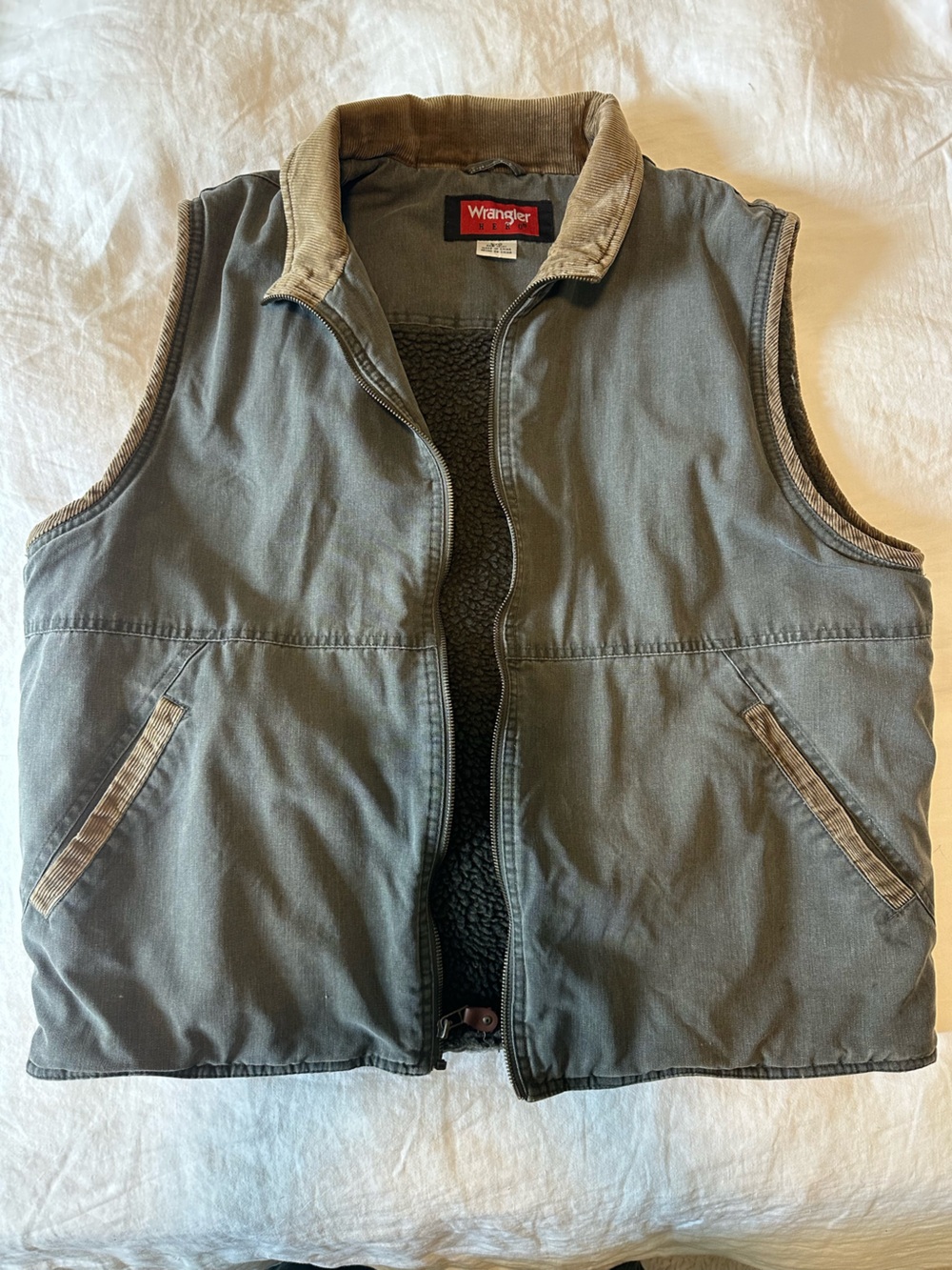 Broken in fleece lined Wrangler vest